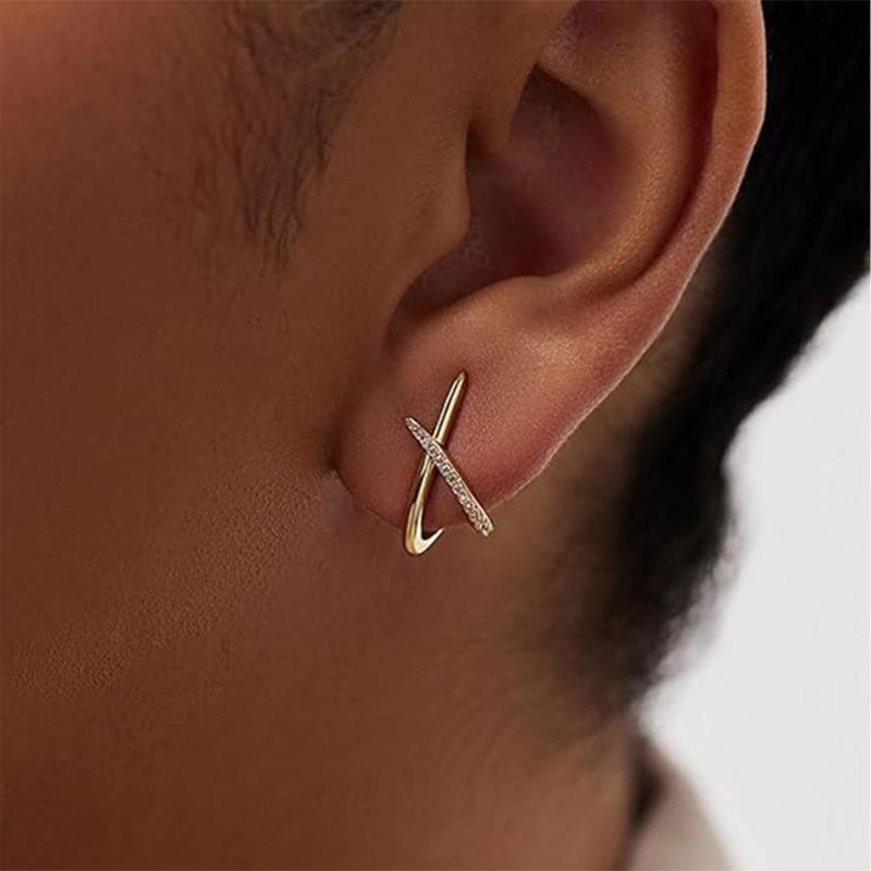 Trendy Gold Zircon Cross Stud Earrings for Women Girls Korean Minimalist Geometry Earring Jewelry Party Gifts