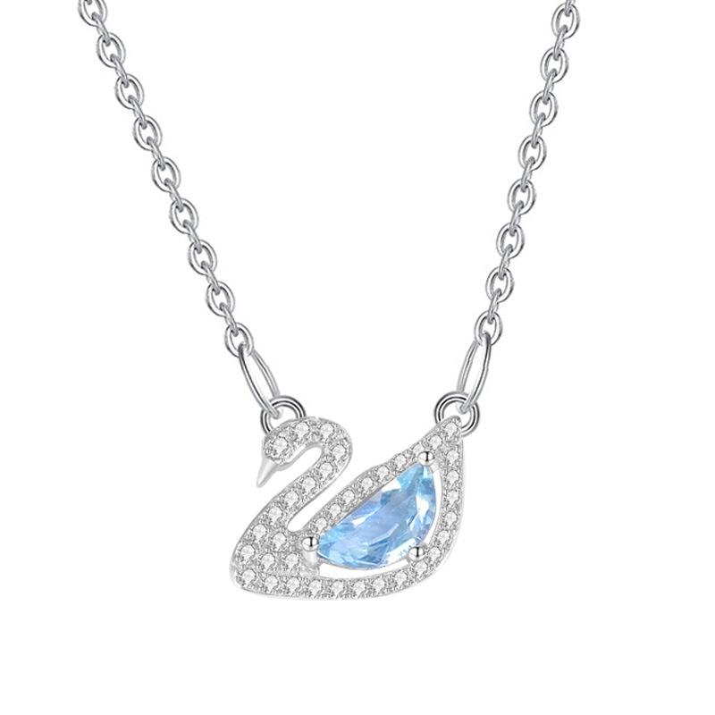 S925 Silver Swan Necklace for Women Multicolor Crystal Clavicle Chain Fashion Jewelry