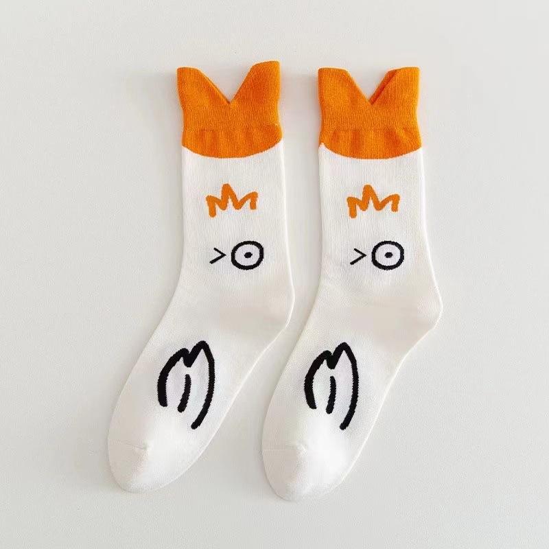 Cute Cartoon Big White Goose Little Yellow Duck Couple Socks Cotton Women's Long Socks Medium Tube Korean Harajuku Socks