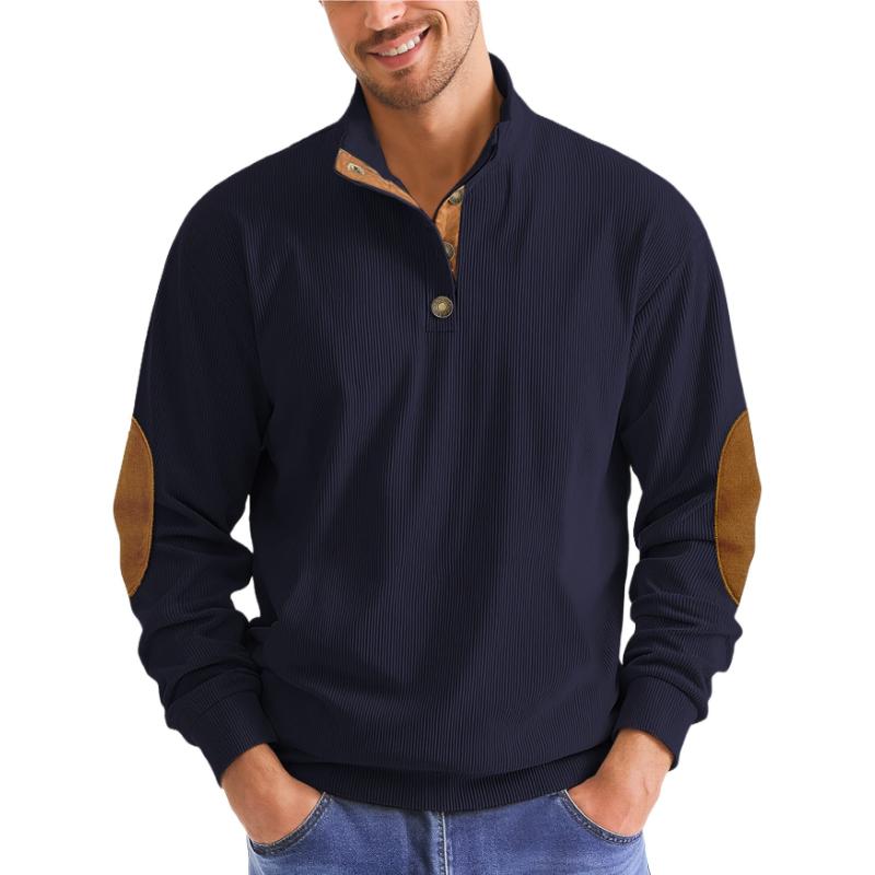 Men's Corduroy Sweatshirt Long Sleeve Pullover Quarter Button Up Collar Fall Casual Sweat Shirts Turtleneck Pullover Henley Mock Neck Tops for Men