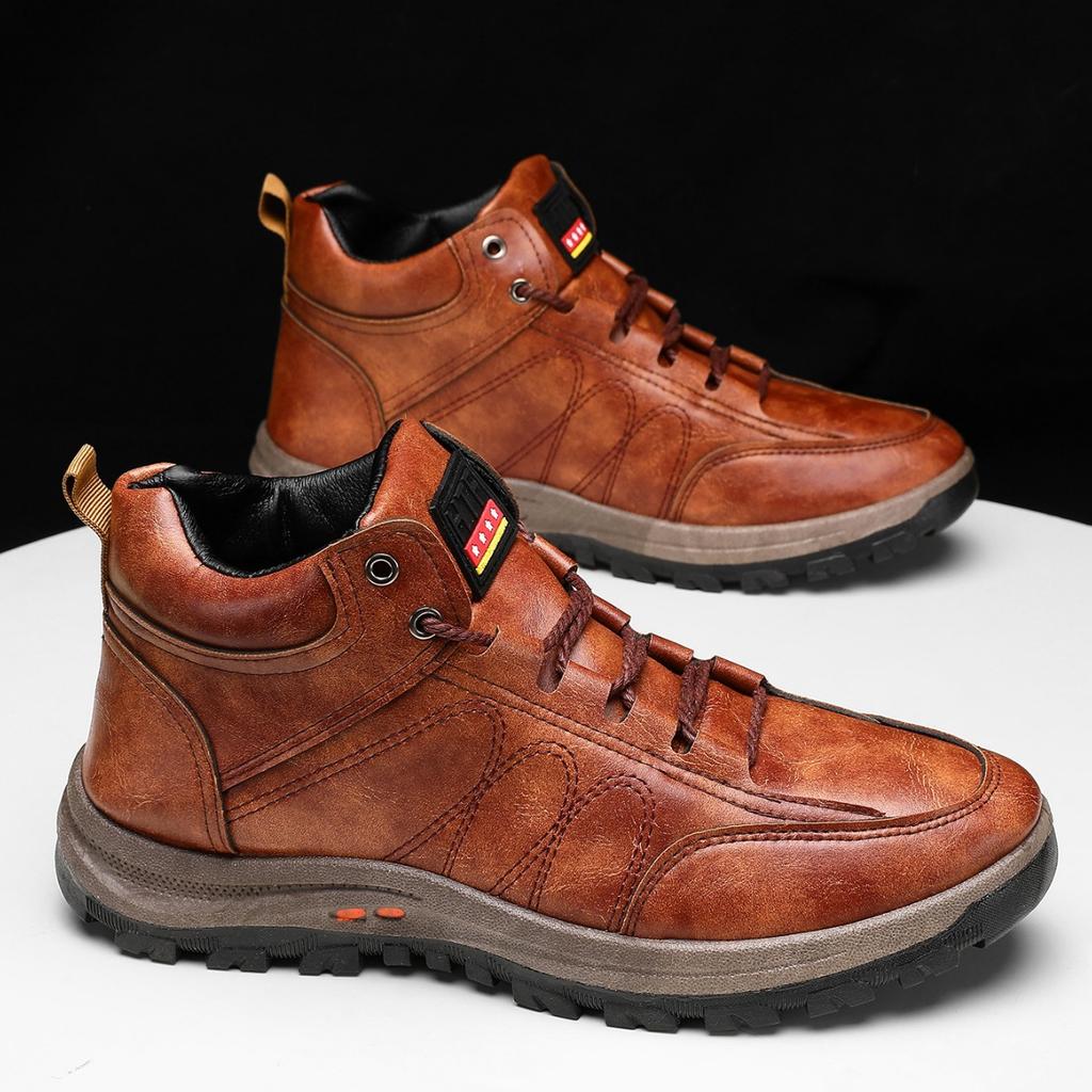 High-top men's shoes mountaineering large-size single shoes flat-soled lace-up trendy men's casual shoes