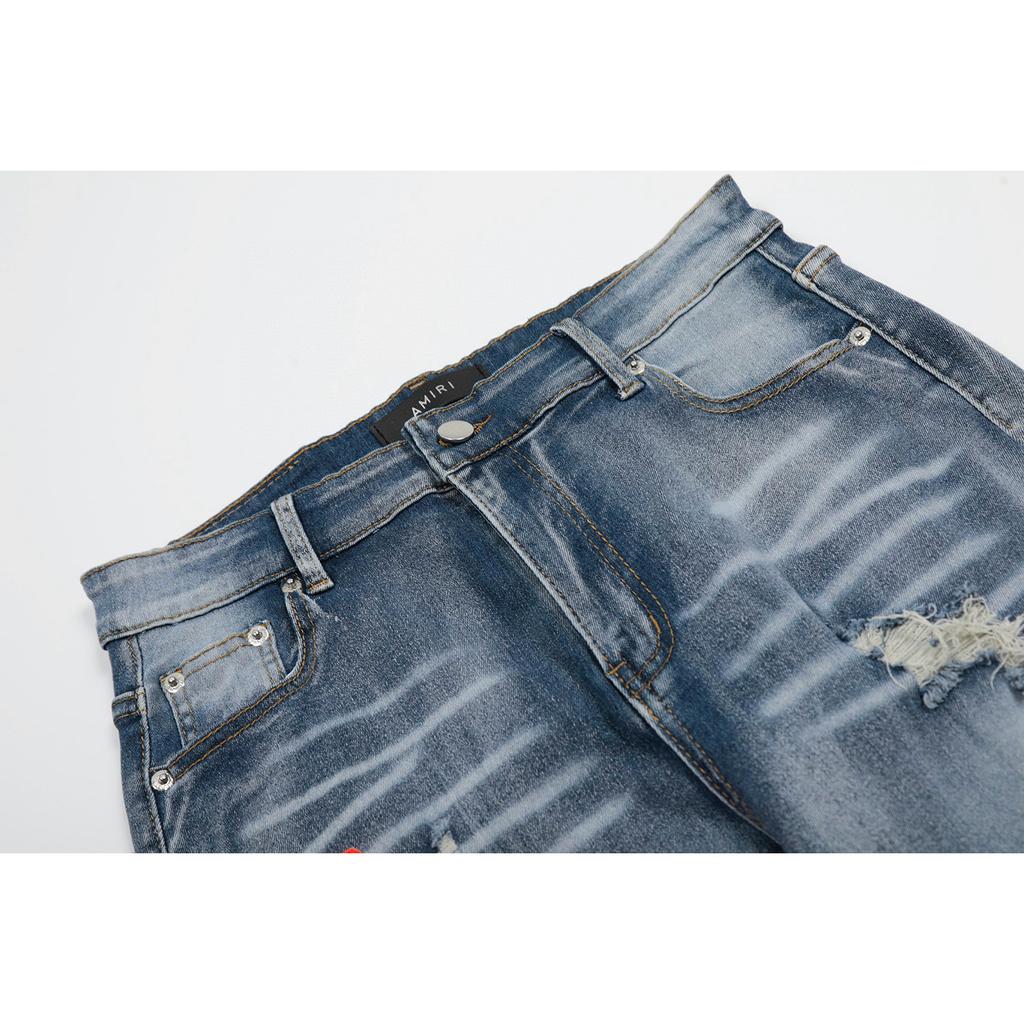M38 Amiri Herren- und Damen-Jeans im amerikanischen Stil mit Stoffflicken, Löchern, Stickereien, lässige und modische High-Street-Hosen