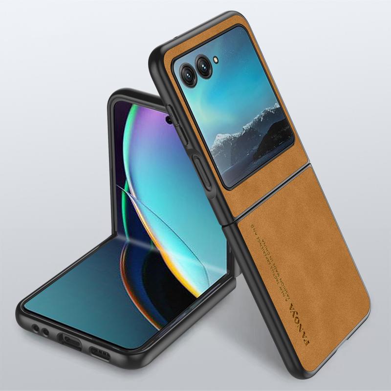 Leather Skin Feeling Case For Samsung Z Flip Fold 5 4 3 Moto Razr 40 Ultra Shockproof Phone Cover