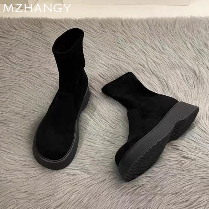 Women Suede Ankle Boots Winter Flats Shoes Woman 2025 Trend Fashion Retro Warm Goth Cozy Walking Classic Snow Boots Mujer Botas