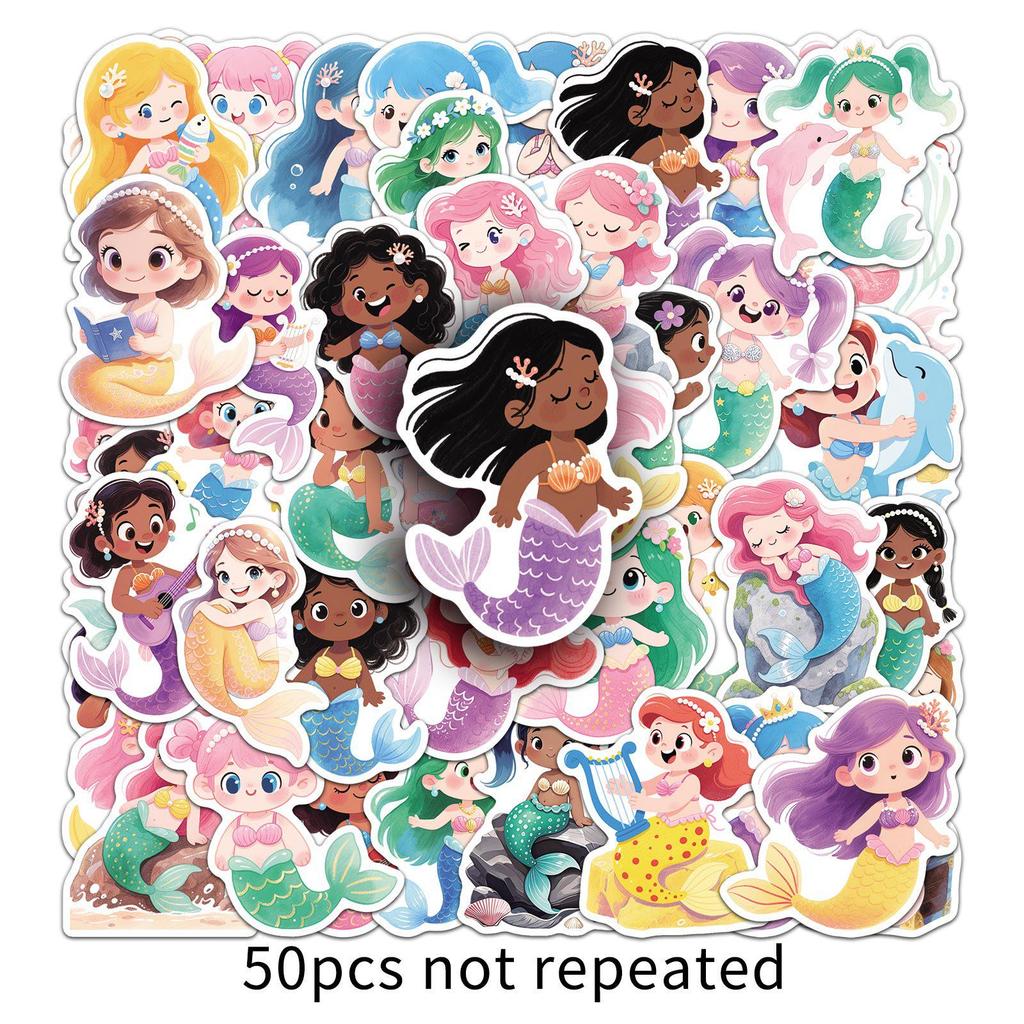 50 Fairy Mermaid Trendy Cartoon Stickers for Notebooks & Skateboards