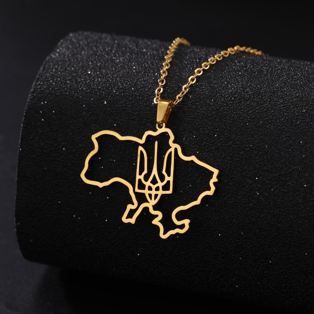 LIKGREAT Hollow Ukraine Map Pendant Necklace Trident National Symbols Of Ukraine Necklaces Flag Ukrainian Party Jewelry Gifts