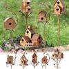 Birdhouse Garden Stakes, Metal Bird House With Pole, Large Bird Houses For Courtyard Backyard Patio Outdoor Garden Decor, Copper Birdhouse Poles