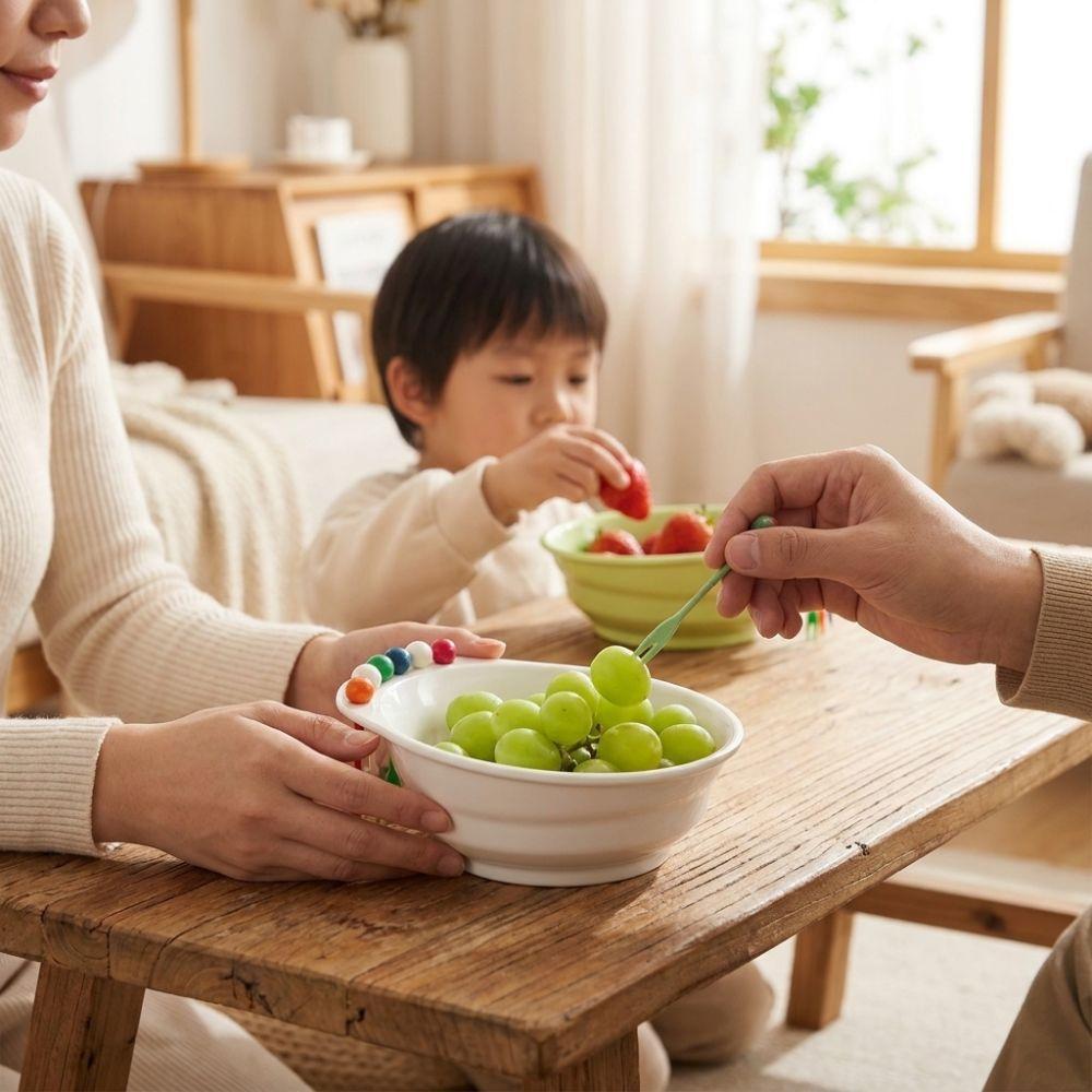 Plastic Fruit Bowl with Fork Large Capacity Fruit Serving Plate Dessert Salad Bowl  Office
