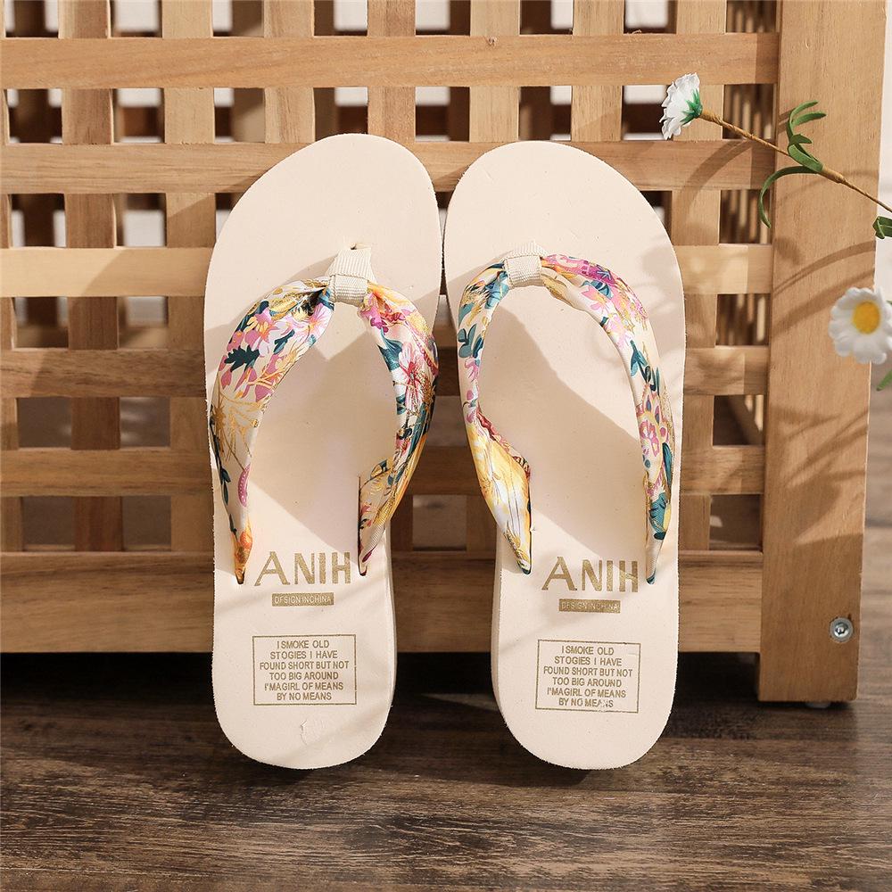 Bohemian Silk Strap Women's Wedge Flip-Flops - Ethnic Style Summer Beach Casual Slippers