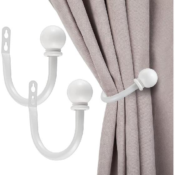 Sumnacon Set of 2 Decorative Curtain Holdbacks, Wall Mounted Aluminum Alloy Window Drapery Tiebacks for Bedroom, Livingroom Office Come with Screws, белый