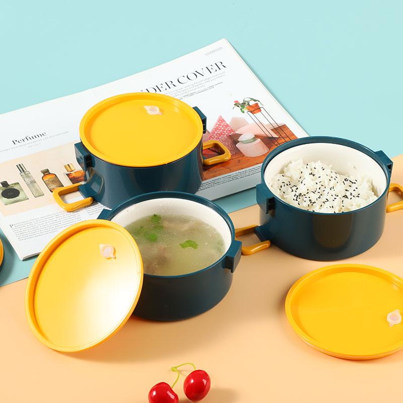 Microwaveable Multi-Layer Ceramic Bento Box: Portable Insulated Container with Compartmentalized Bowls for Office Workers