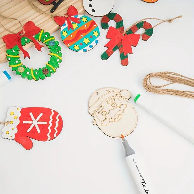 10pcs Wooden Santa Decorations, DIY Hand-painted Graffiti Wood Products, Holiday Christmas Trees and Outdoor Decorations