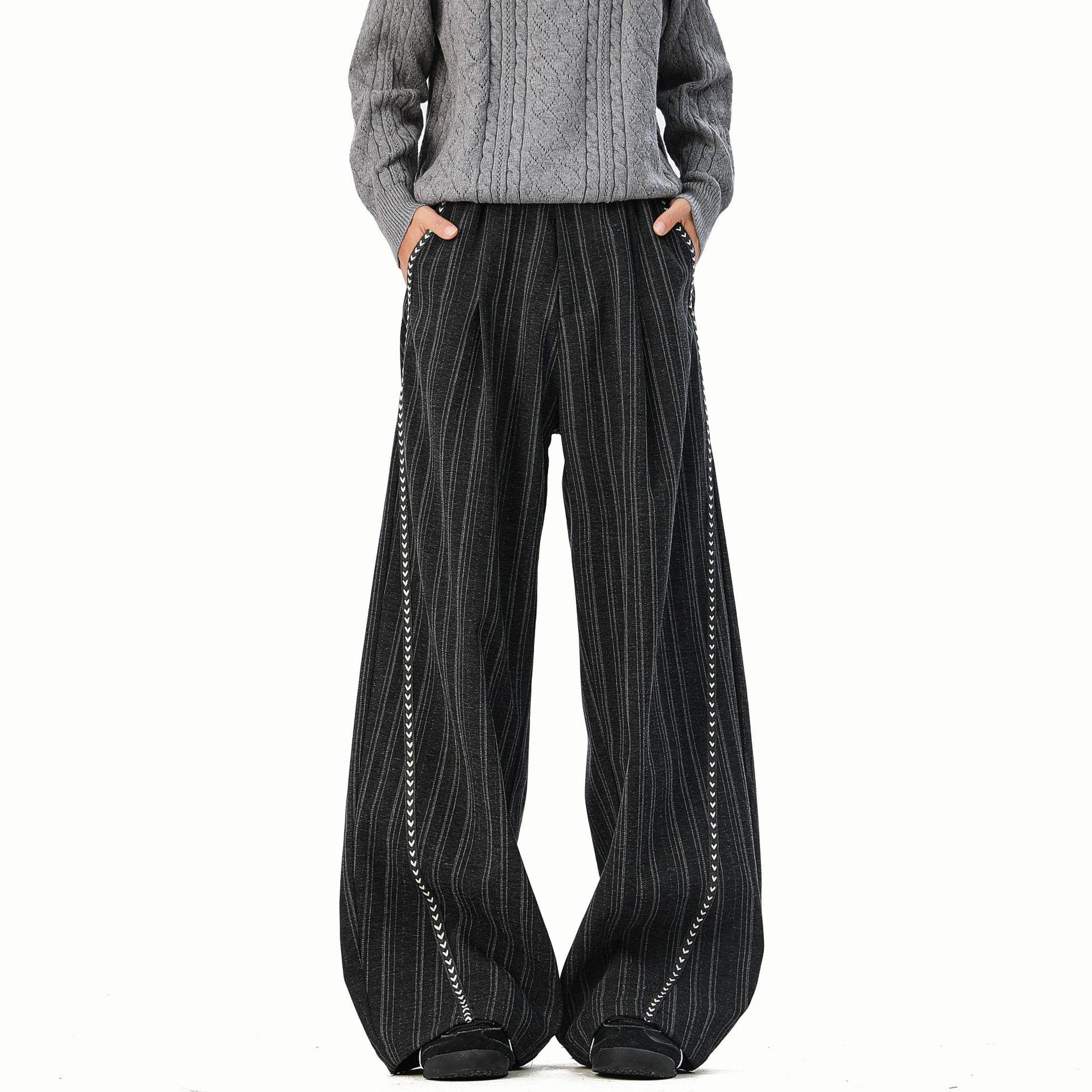 

Vintage Striped Wide-Leg Pants for Men & Women - Autumn Retro Casual Style 2XL чёрный