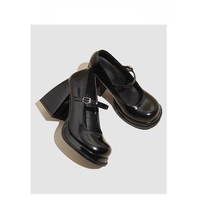 Chaussures Mary Jane à talons épais pour femmes, automne nouveau, chaussures simples jk, petites chaussures en cuir noir