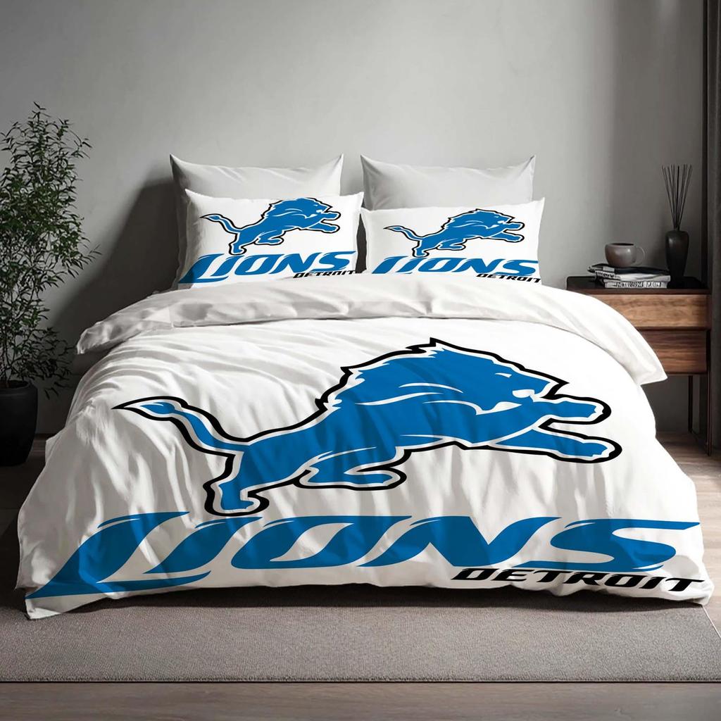Handmade Detroit Lions Duvet Cover Three Bedding Set Custom Name Birthday Bedding Quilt Cover Christmas Halloween Gift Back to School.