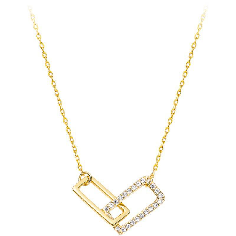 Exquisite Zirconia Interlocking Square Double Ring Necklace for Women