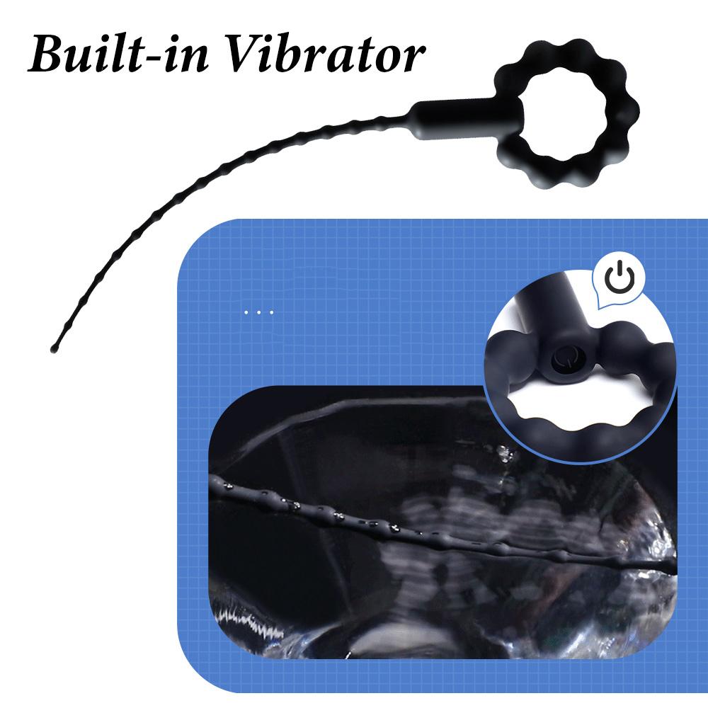 Silicone Vibrating Urethral Sound for Intense Stimulation, Electric Prostate Massager Toy, Soft & Flexible Beaded Design