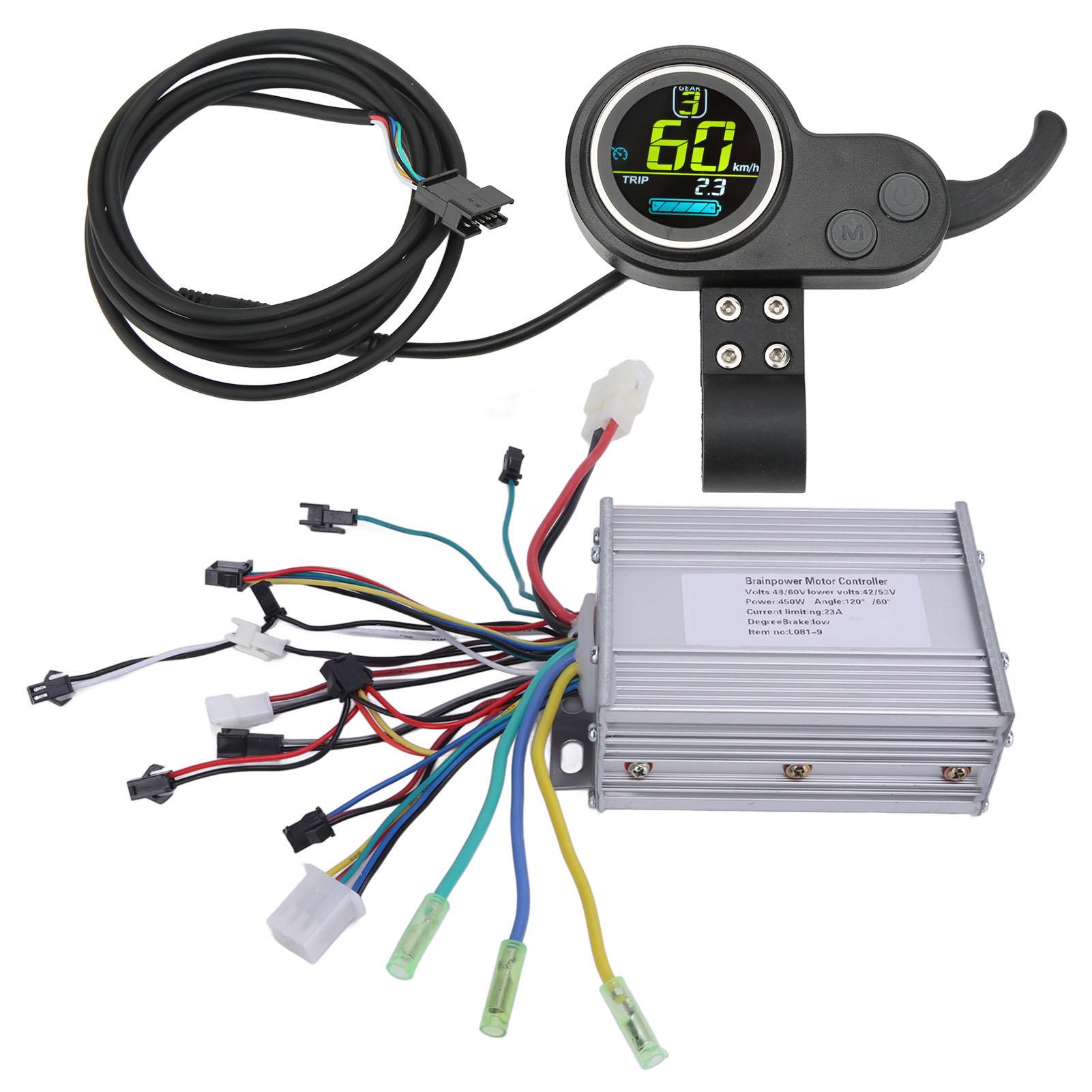 Kit de Contrôleur Moteur Brushless Haute Performance 450W 48V 60V Vélo Électrique Trottinette Contrôleur de Vitesse avec Écran LCD Accélérateur au Pouce pour la Plupart des Véhicules Électriques