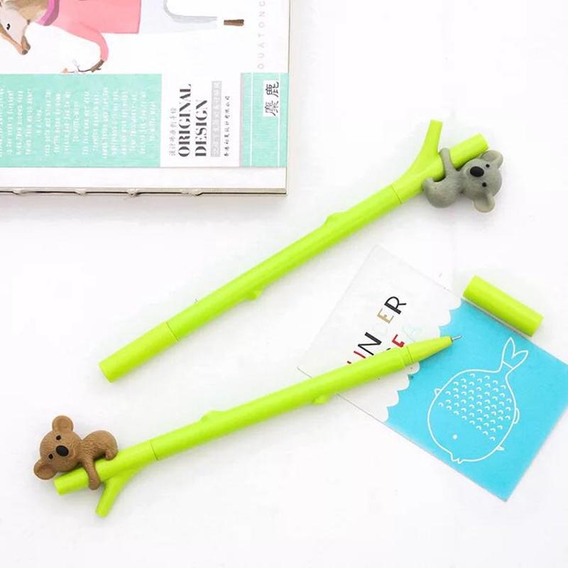 3pcs Cartoon Koala Gel Pen Green Branch Black Color 0.5mm Ballpoint Cute School Supplies A6719
