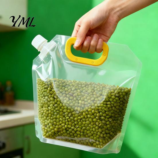 Reusable Food Storage Bags 5PCS Grain Bag with Handle, Large Capacity Cereal Container, Vertical Standing Pouch Organizer, Moisture Proof for