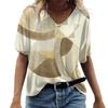Summer V-neck 3D Printed Retro Irregular Geometric Patterns Top Fashionable Casual Short Sleeved Women's T-shirts