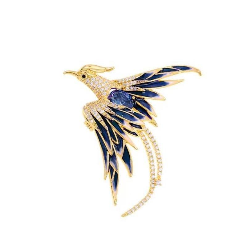 Luxury Crystal Phoenix Bird Brooches For Women Men 5-color Enamel Flying Beauty Bird Party Office Animal Brooch Pin Gifts