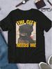 2026 Damen und Herren Lässiges Grafik-T-Shirt mit kurzem Ärmel und Rundhalsausschnitt mit THE CITY NEEDS ME Katzen-Grafik-T-Shirt