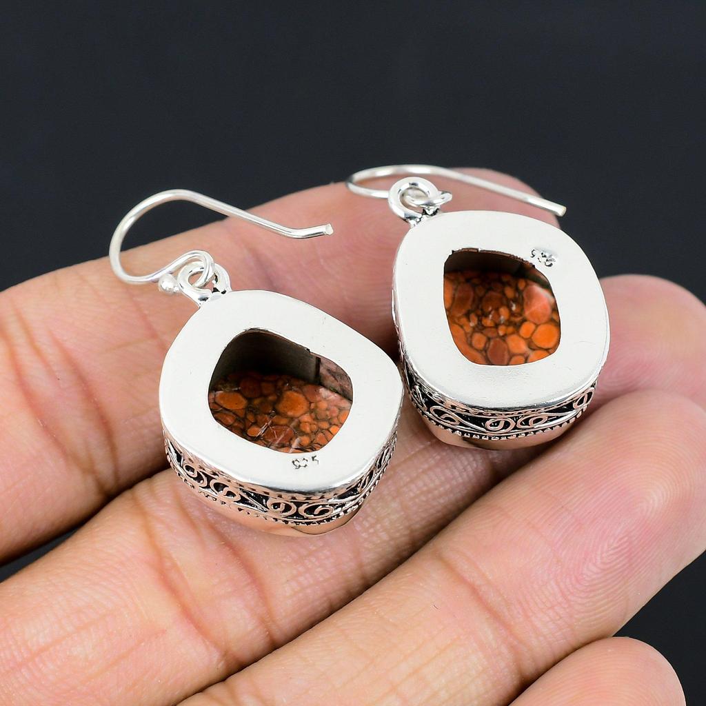 925 Sterling Silver December Orange Turquoise Stone Drop Mother Earrings Jewelry