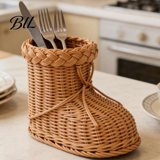 Festival Storage Solution Boots Shaped Imitation Rattan Basket, Hand Woven Decorative Container, Portable Gift Basket Large Capacity Reusable