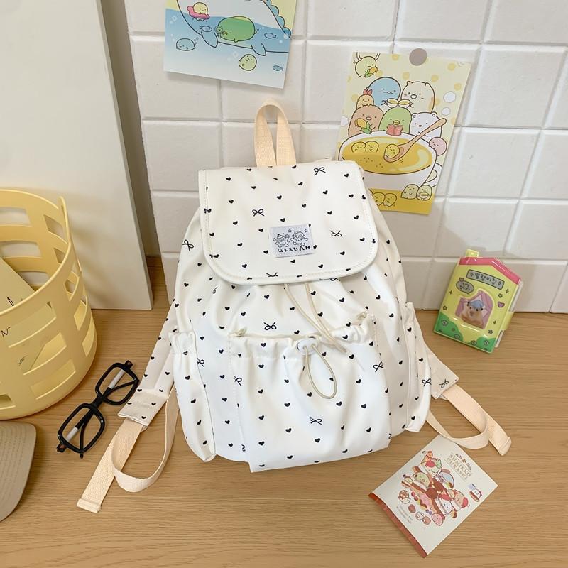 Bow Polka Dot Drawstring Women s Backpack Preppy Style Cute Fashion Bag for College Students Commute Travel & Casual Use белый
