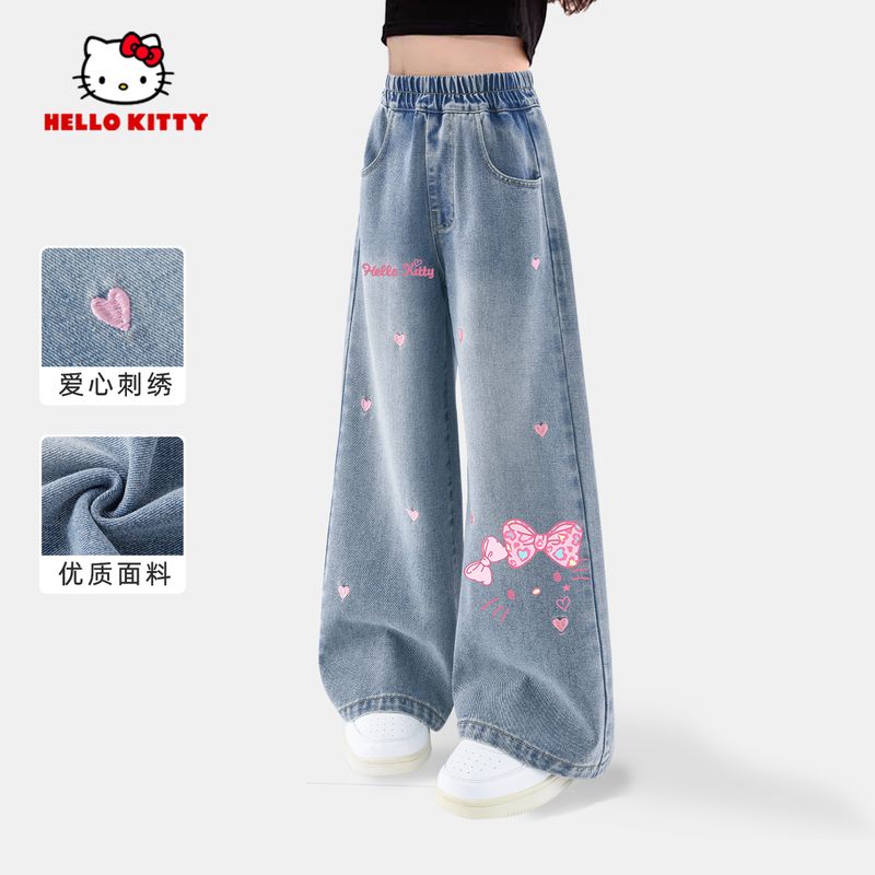 Hellokitty Kidsren's Jeans Spring & Fall Style Girls' Pants 2026 New Spring Style Wide-Leg Pants for Older Girls