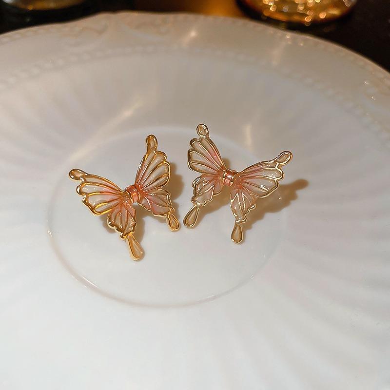 Silver needles small fresh gradual change artificial crystal butterfly stud earrings ear buckle explosion atmosphere flower earrings earrings women