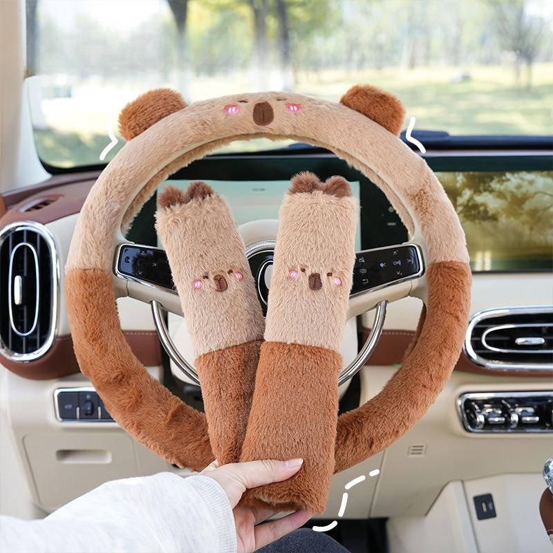 38CM Winter Car Steering Wheel Covers Plush Warm Lint Fashion Cute Product Interior Accessories for Woman Girls Female Driver