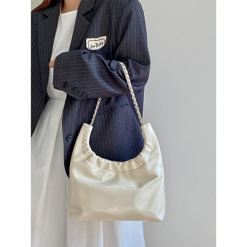 Ielgy Simple Commuter Underarm Bag Drawstring Shoulder Handbag