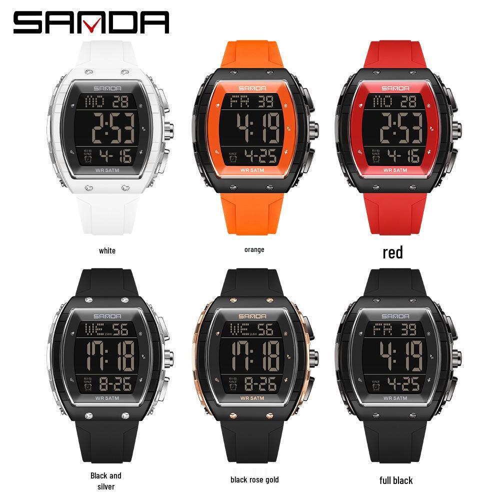 SANDA Men's Multifunctional Barrel-Shaped Sports Watch - Waterproof & Fashionable with Single Display Timing