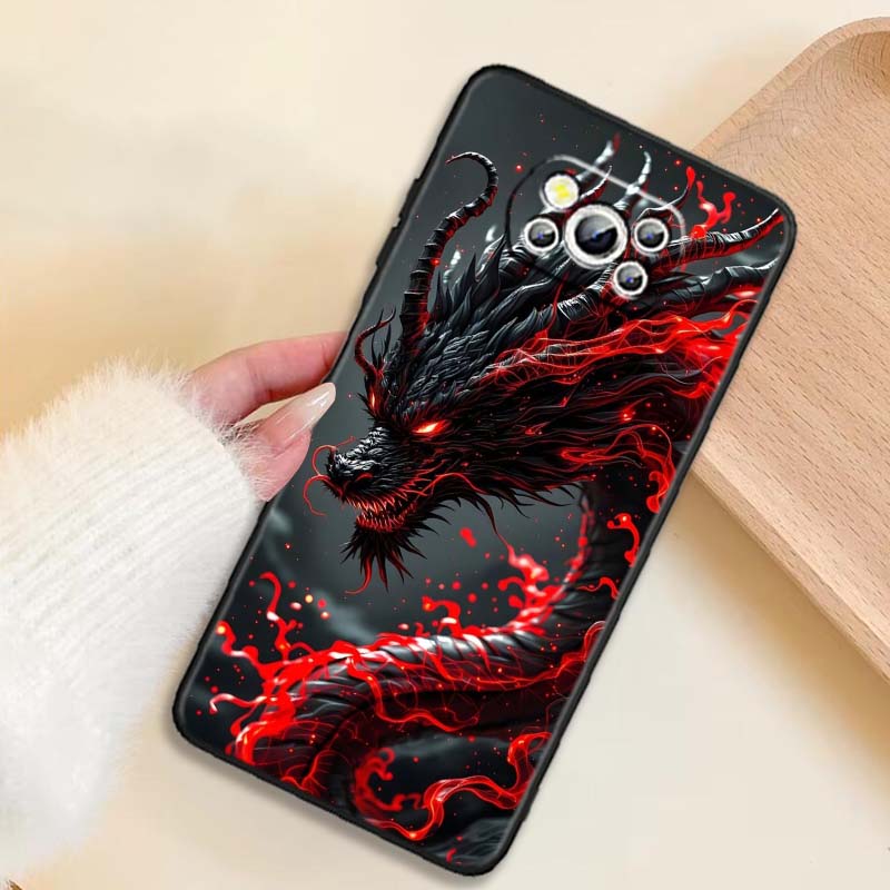 Fashion Dragon Illustration Phone Case For Xiaomi Mi Poco F3 F4 F5 F6 X3 X4 X5 X6 X7 M3 M4 M5 M6 M7 GT Pro 5G Black