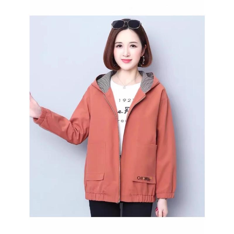 Women's Spring and Autumn Plus Size Hundred Windbreaker Hooded Zipper Paragraph Short Workwear Jacket