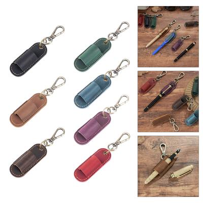 Pen Lanyard Holder Pen Holder with Keychain Portable Pencil Holder Protector for Clipboard PU Leather Pen Holder