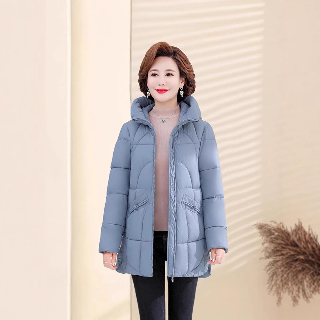 Women's Thick Cotton Hooded Coat for Middle-aged and Elderly Mothers. Loose and Warm Cotton Jacket for Women.