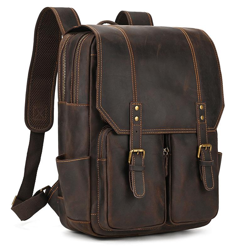 Nowości skórzany plecak luksusowy mężczyzna prawdziwa Cowskin torba podróżna mężczyźni męski plecak vintage 17 Cal Laptop tornister plecak męski!