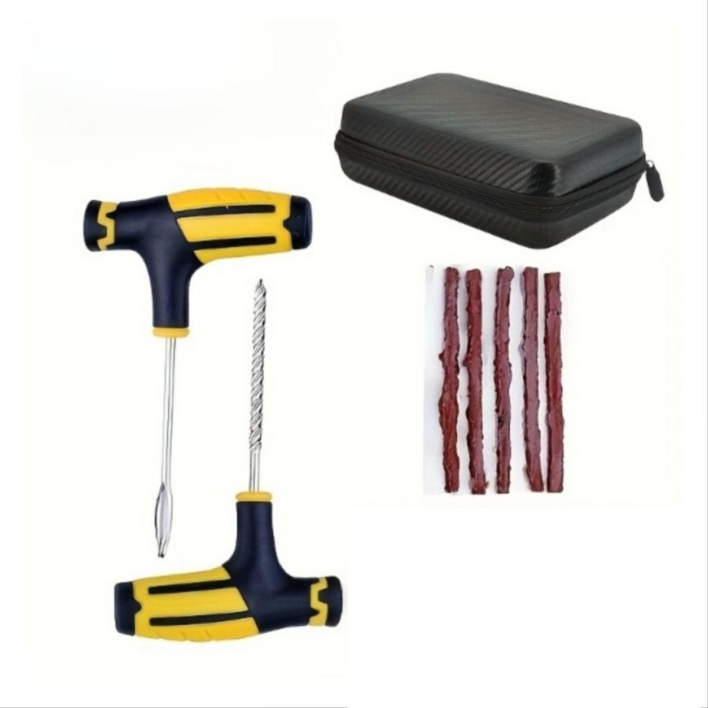 All-in-One Emergency Car Tire Repair Kit - Puncture Plug Tools with Strips,Gloves & Gauge, Universal, Easy To Use