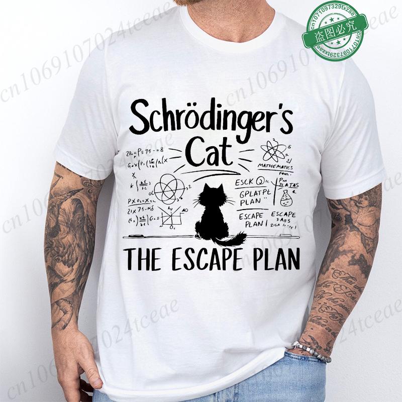 Men's Summer Casual Shirt Funny Cat Escape Plan Science Design T-Shirt Men's Physics Science Nerd Geek Short Sleeve T-Shirt Tops