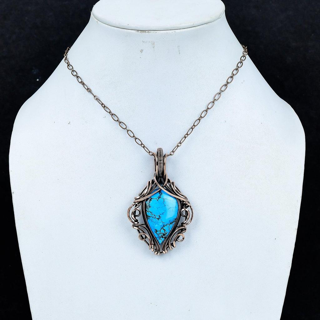 Turquoise 999 Copper Wire Wrapped Pendant, Handmade Gemstone Pendant Jewelry, Gifts For Wife Brand New Pendant