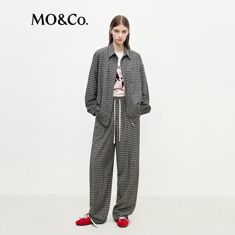 MO&Co. Plaid Lapel Collar Long Sleeve Top