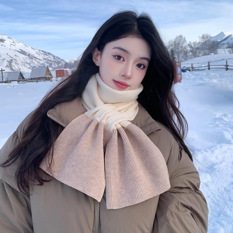 Autumn and Winter New Compact Couple Scarf Open Cross Knitted Shawl Scarf Two Color Splicing Couple Scarf