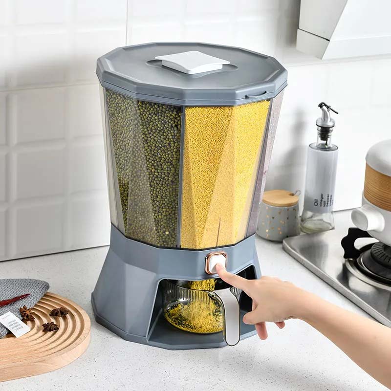 Rotating Moisture-proof Transparent Design Rice Storage Container 4-Grid Retain Freshness Grain Container for Kitchen