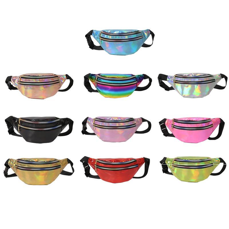 Fashion Dazzling Laser Waist Bag Pu Leather Waterproof Sport Chest Bag Crossbody Bag Holographic Fanny Pack For Boy Girl