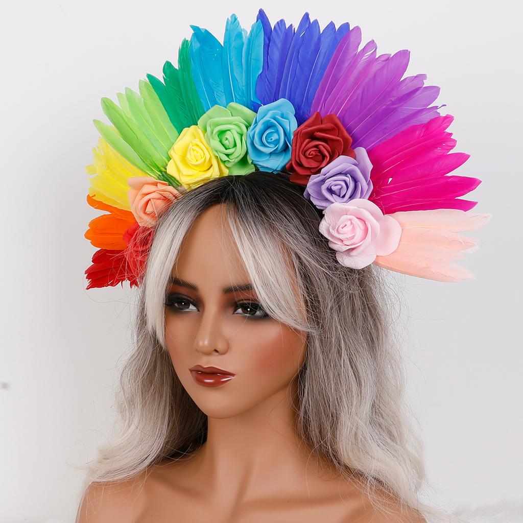 Handgefertigte weiche Feder Kopfschmuck Karneval Halloween Blumiges Stirnband Rose Angepasste Farbe Benutzerdefinierte Größe Hochzeitsgeschenke Partys