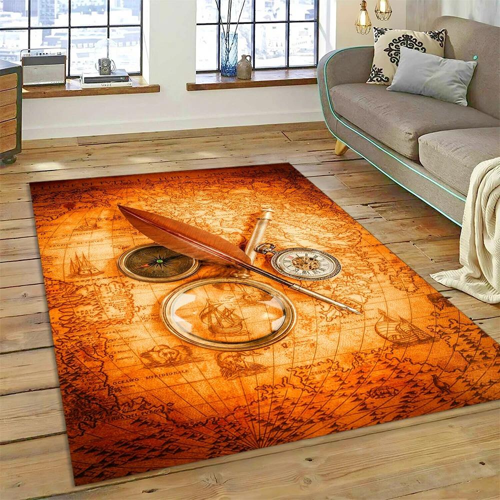 Antike Seekarte Weltkarte Teppich Schlafzimmer Vollflächig Große Größe Wohnzimmer Teppich Schmutzabweisend Pflegeleicht Weiche Matte