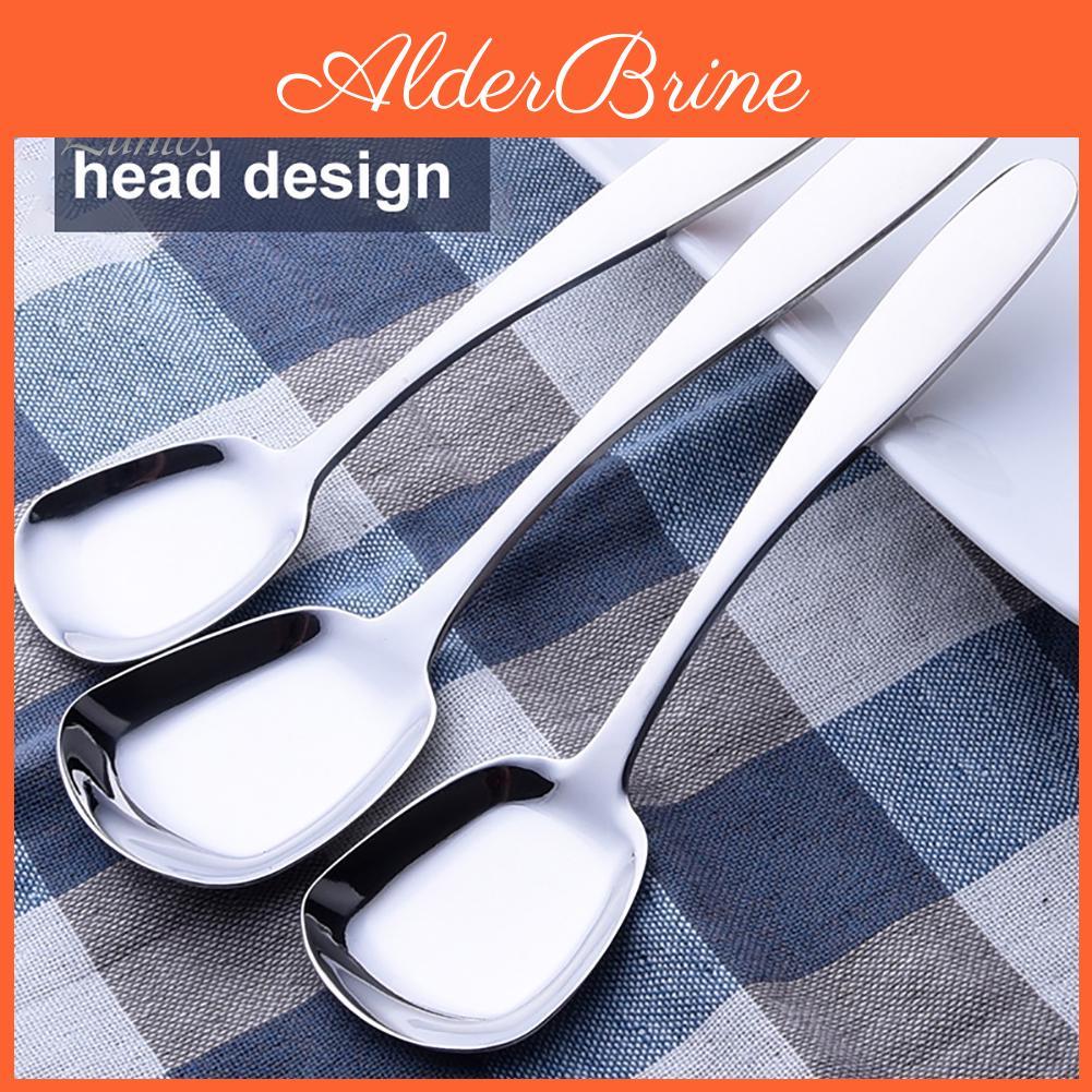 Portable Steel Thicken Stainless Puntos Flat Suqare Head Soup Spoon Kitchen Tableware